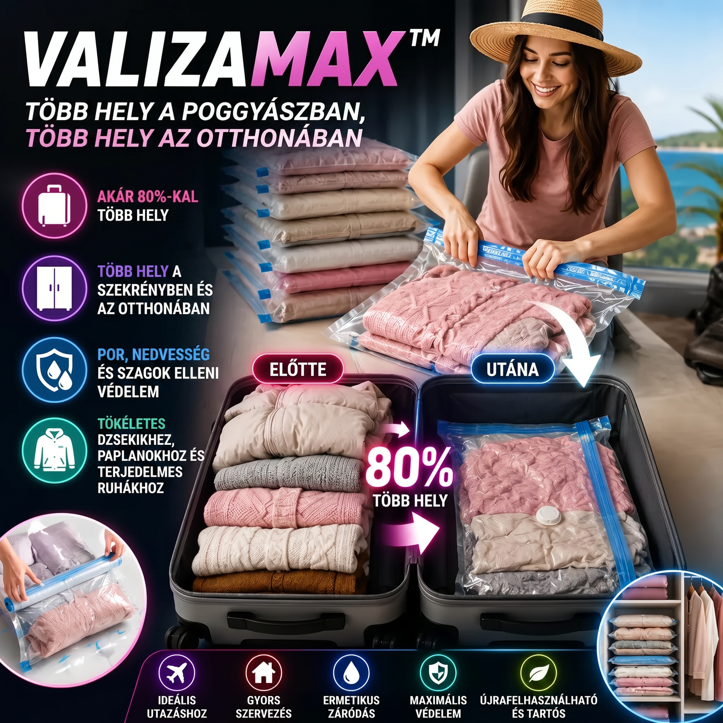 ValizaMax™ – Vákuumzsák Szett Több Helyért