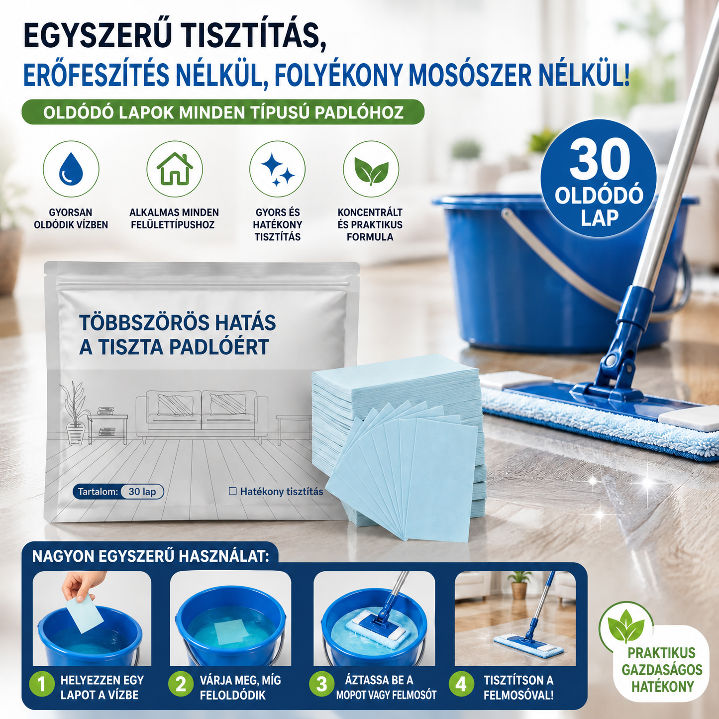30 Darabos Oldódó Tisztítólap Készlet FloorSheet™