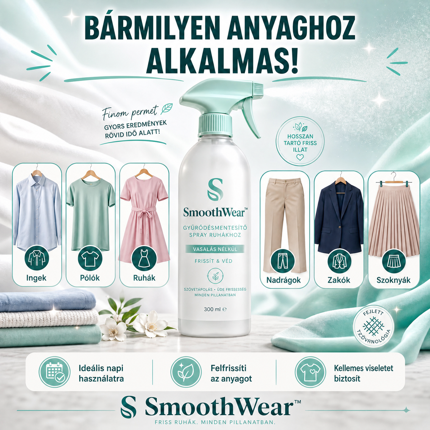 SmoothWear™ – Ruhasimító Spray Vasalás Nélkül